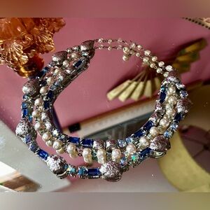 1960's Avant Garde Peacock Aurora Borealis Crystal 3-Strand Necklace